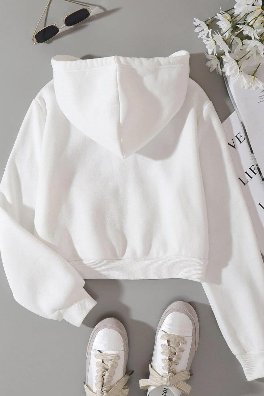 Basic Crop Zip Hoodie - White