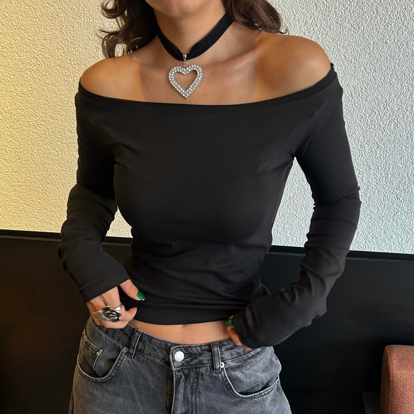 Madonna Neck Top - Black