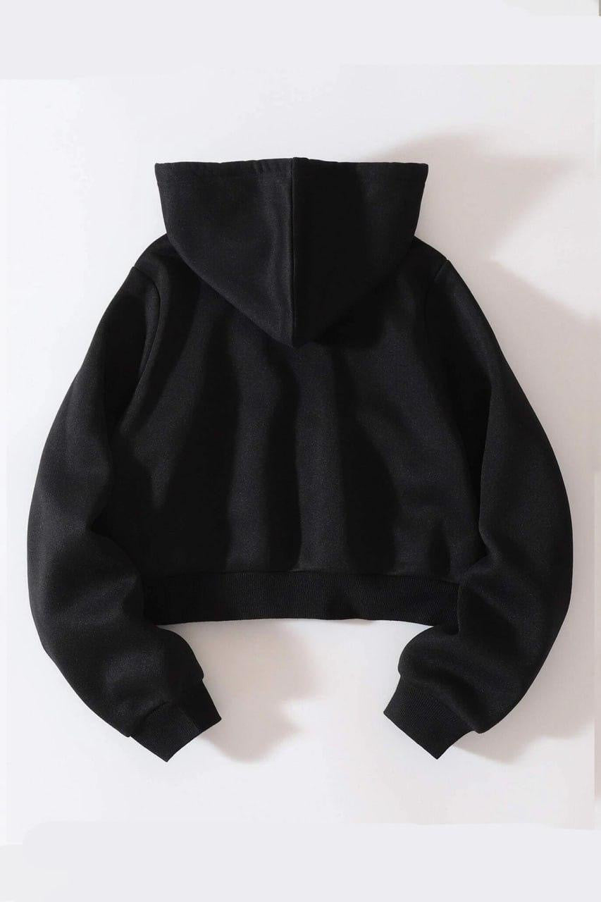 Basic Crop Zip Hoodie - Black