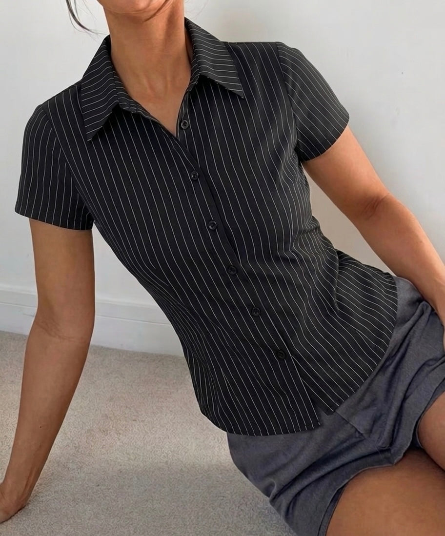 Striped Short Sleeve Y2k Blouse