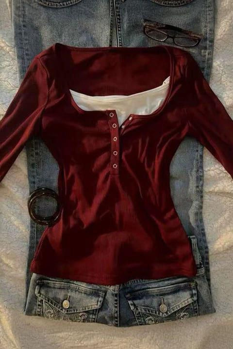 Burgundy Henley Top