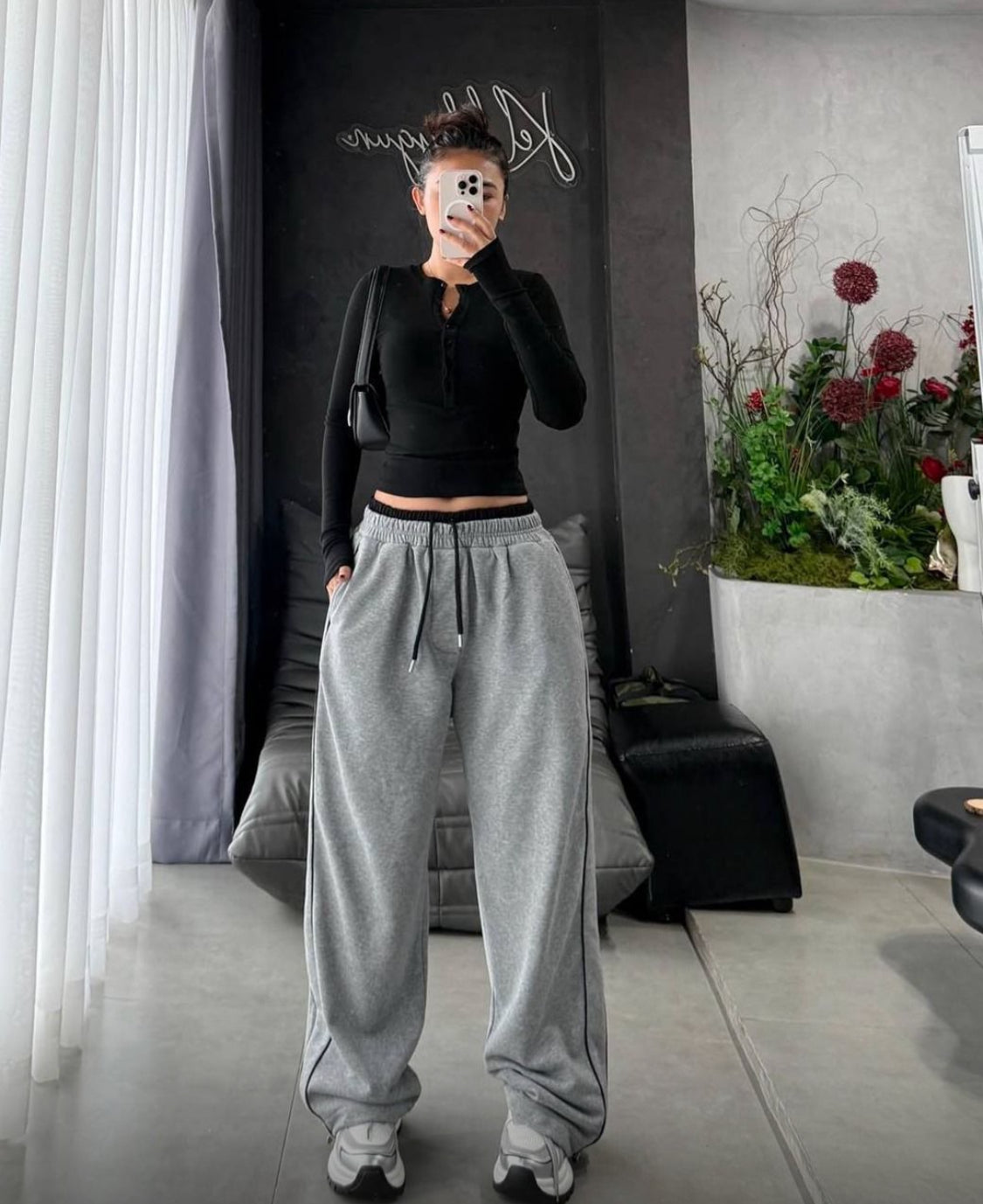Grey Striped Baggy sweatpants