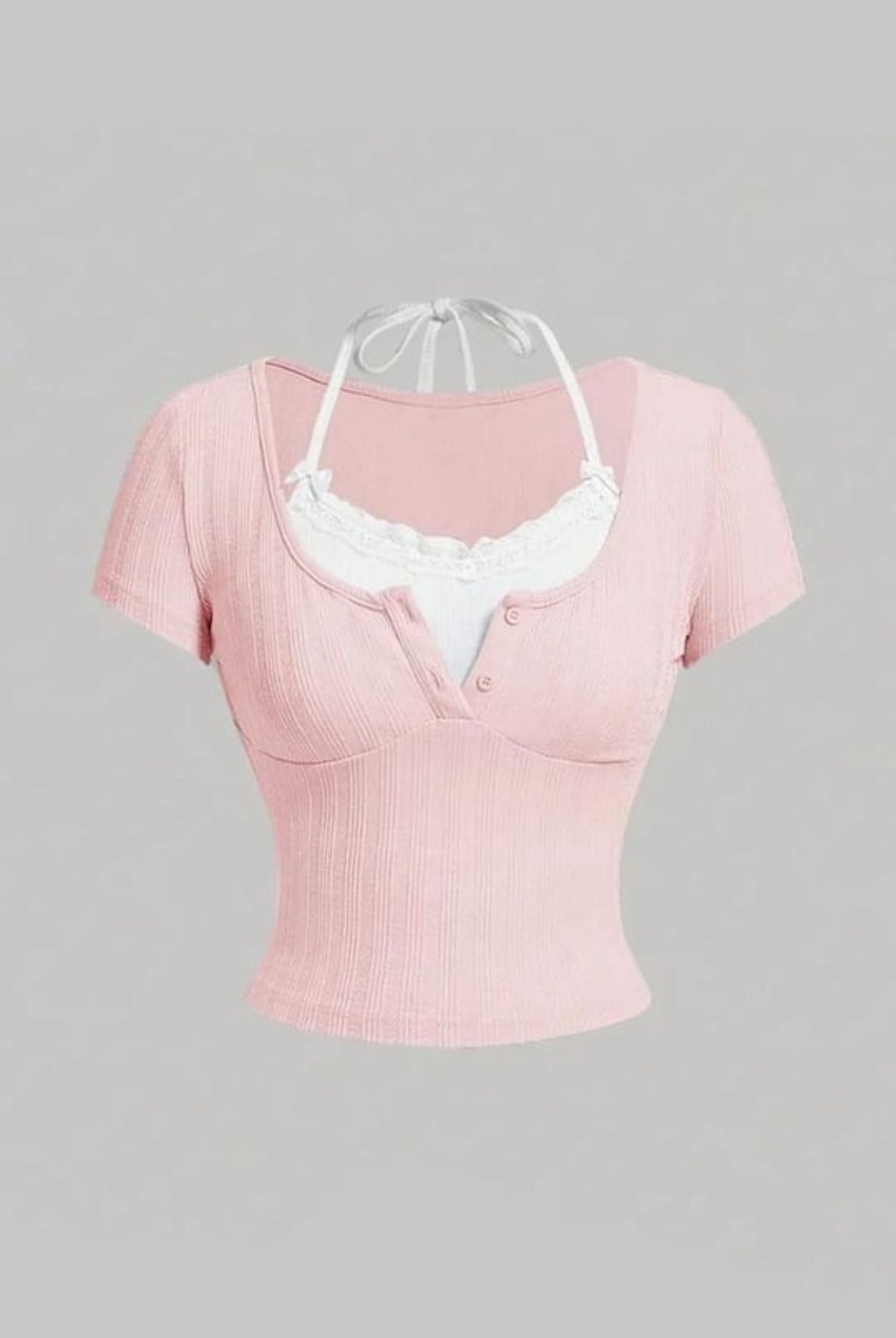 Baby Pink Lace Up Dantel Top