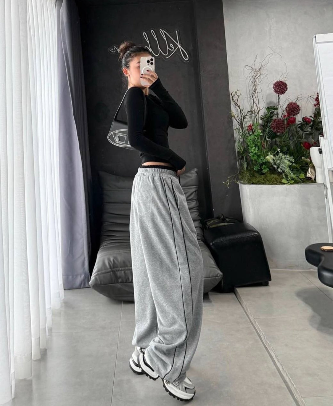 Grey Striped Baggy sweatpants