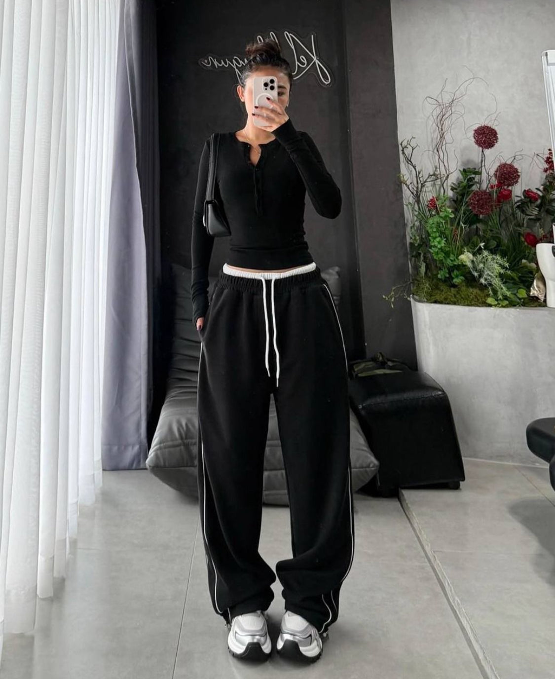 Black Striped Baggy sweatpants