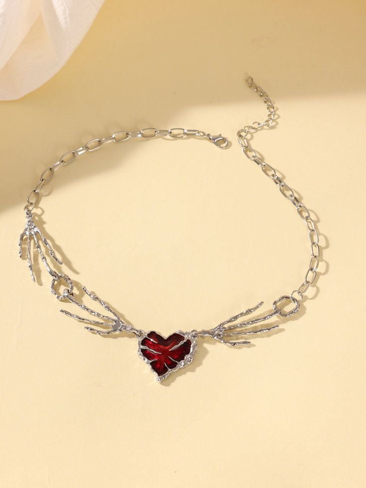 Gothic Claw Red Heart Necklace