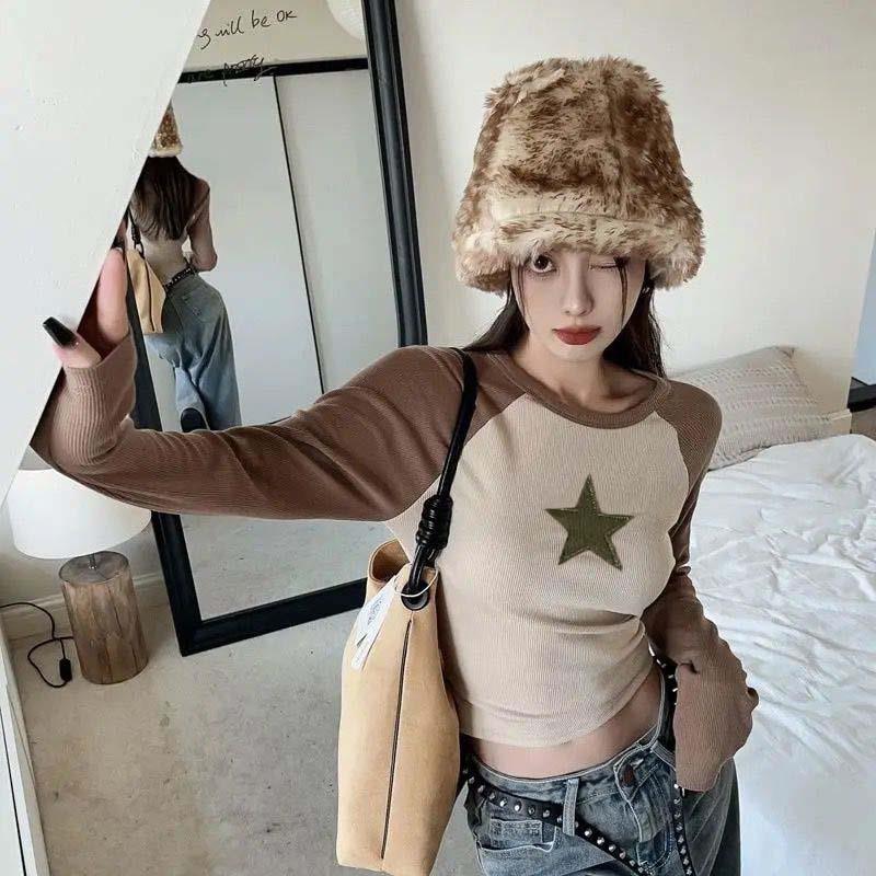 Brown Star Raglan Top