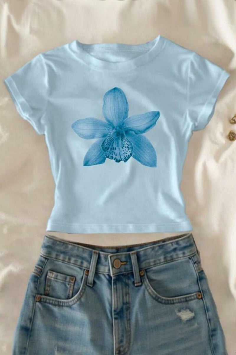Blue Lily Flower Y2k Crop Top