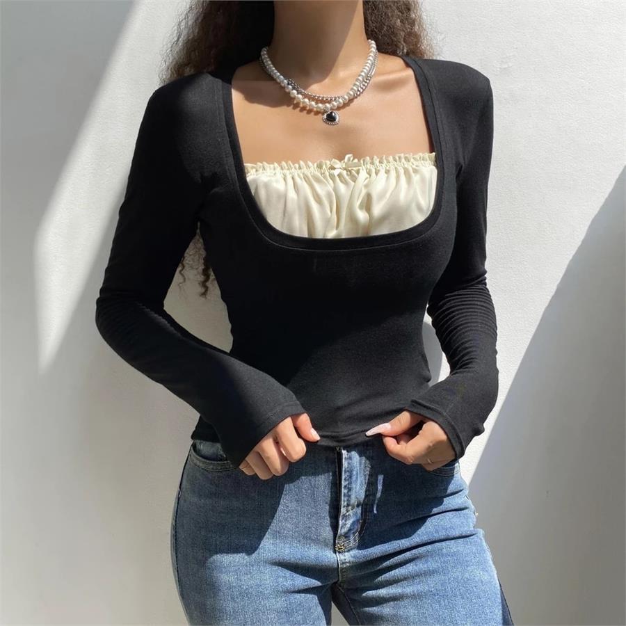 Black Lace Collar Top