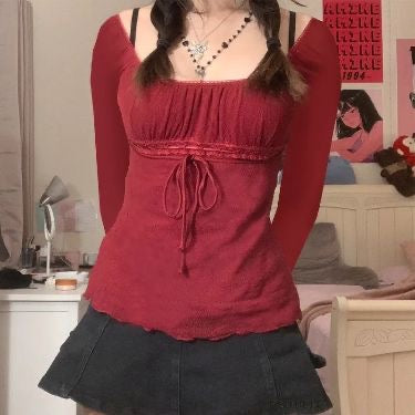 Burgundy Y2k Boat Neck Blouse