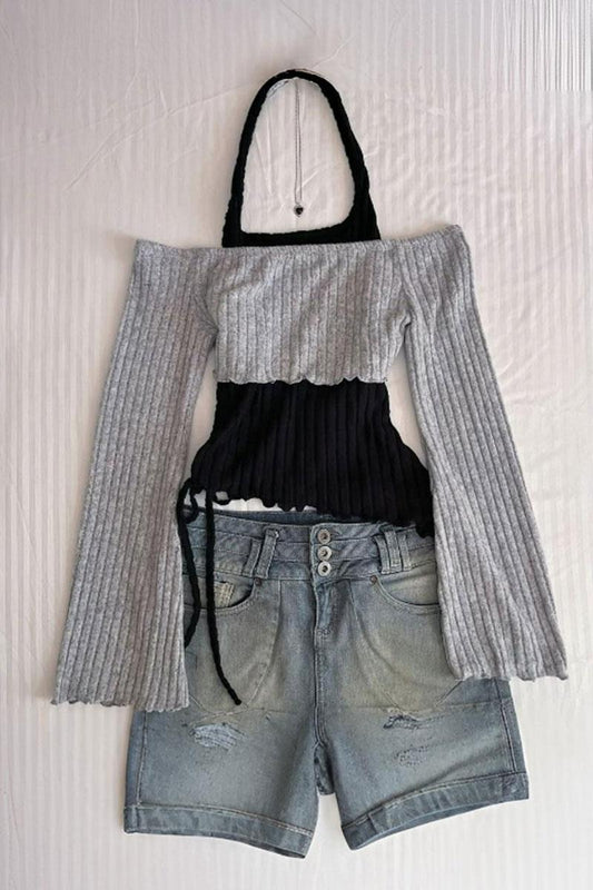 Y2k Halter Neck Long Sleeve Top