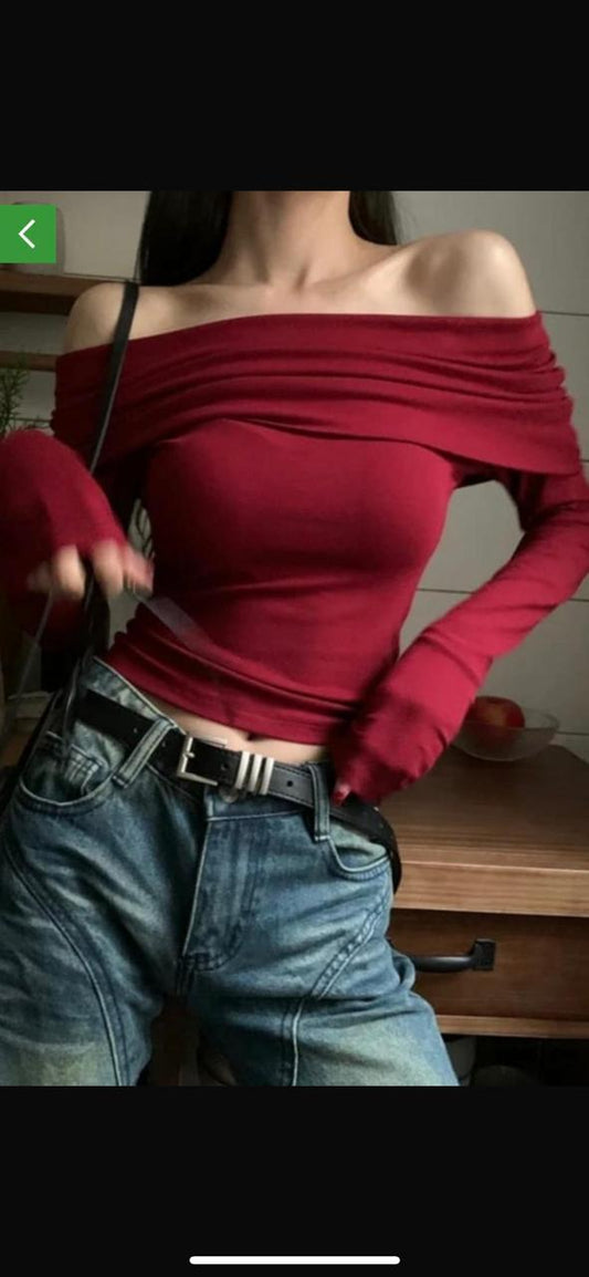 Burgundy Madonna Neck Top