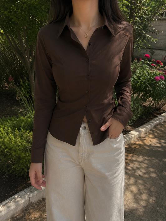 Brown Fitted Blouse