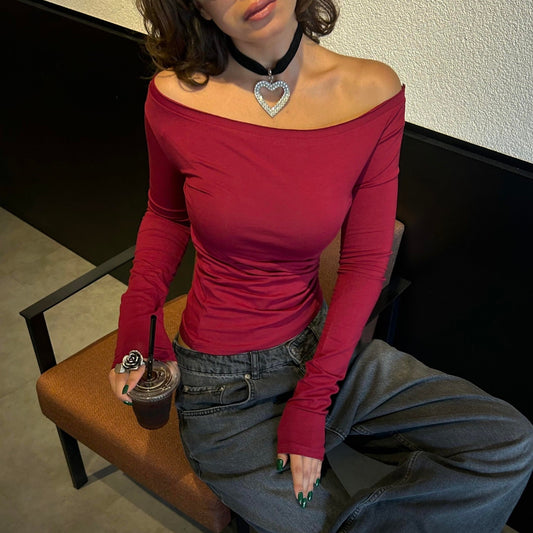 Madonna Neck Top - burgundy