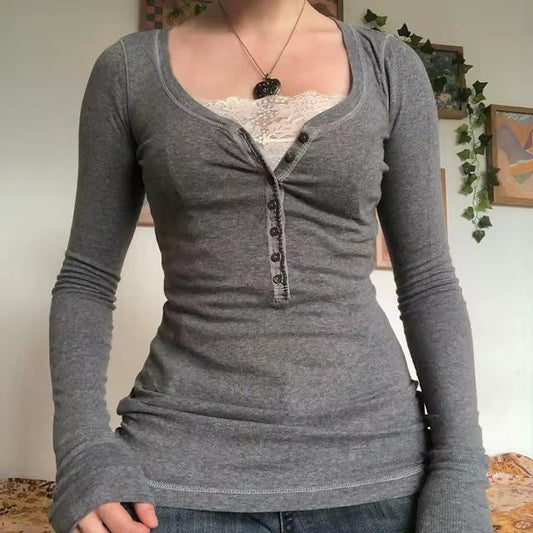 Grey Dantel Henley Top