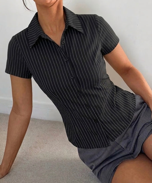 Striped Short Sleeve Y2k Blouse
