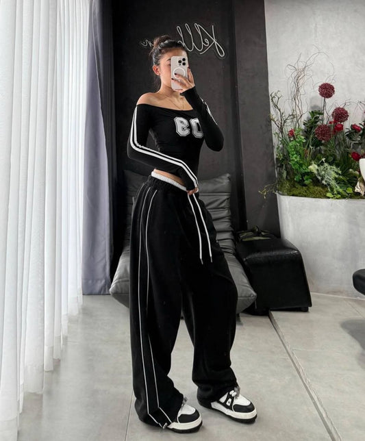 Black Striped Baggy sweatpants