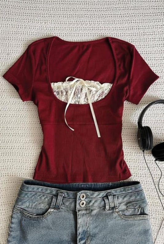 Burgundy Dantel Lace Top