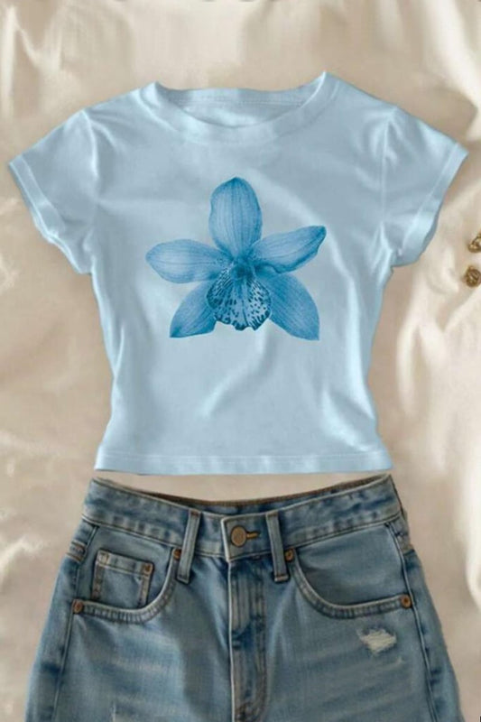 Blue Lily Flower Y2k Crop Top