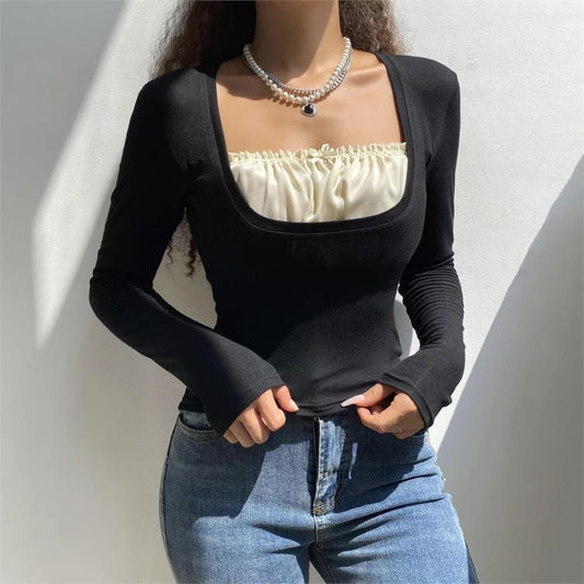 Black Lace Collar Top