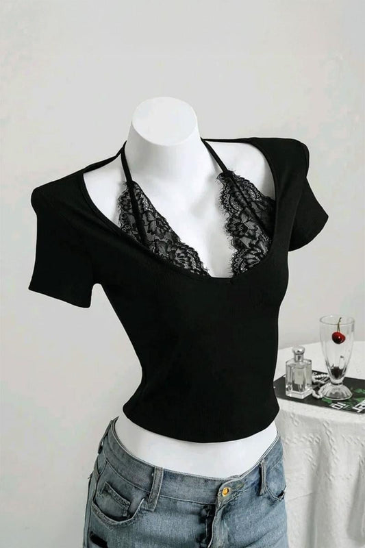 Black Gothic Y2k Lace Up Top