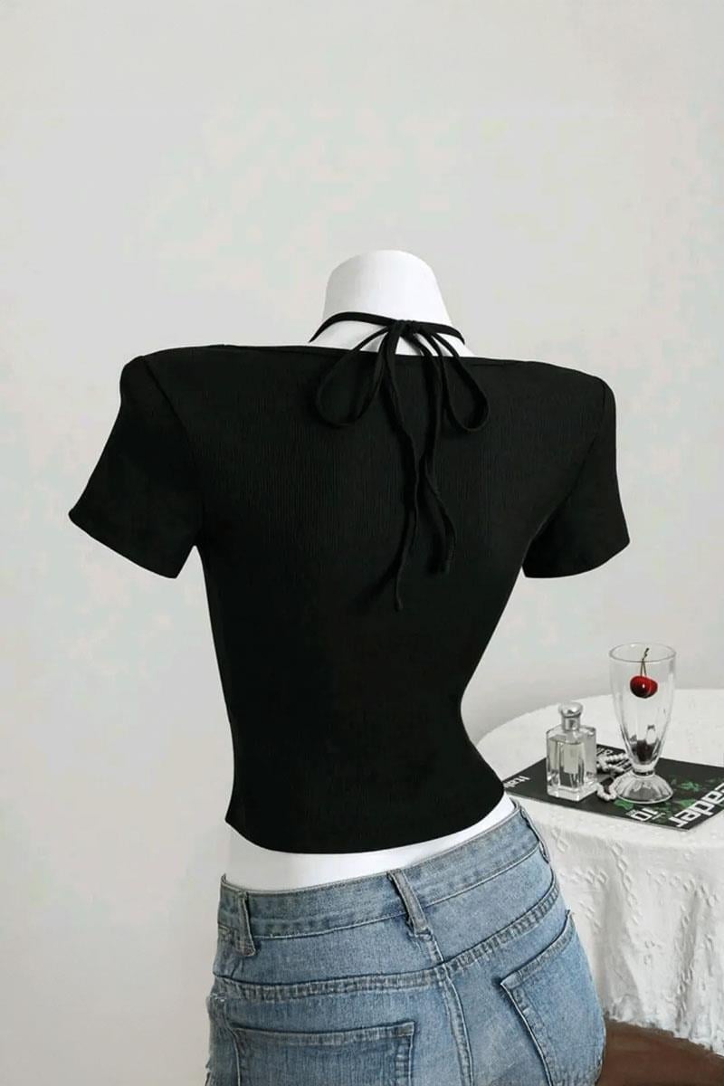Black Gothic Y2k Lace Up Top