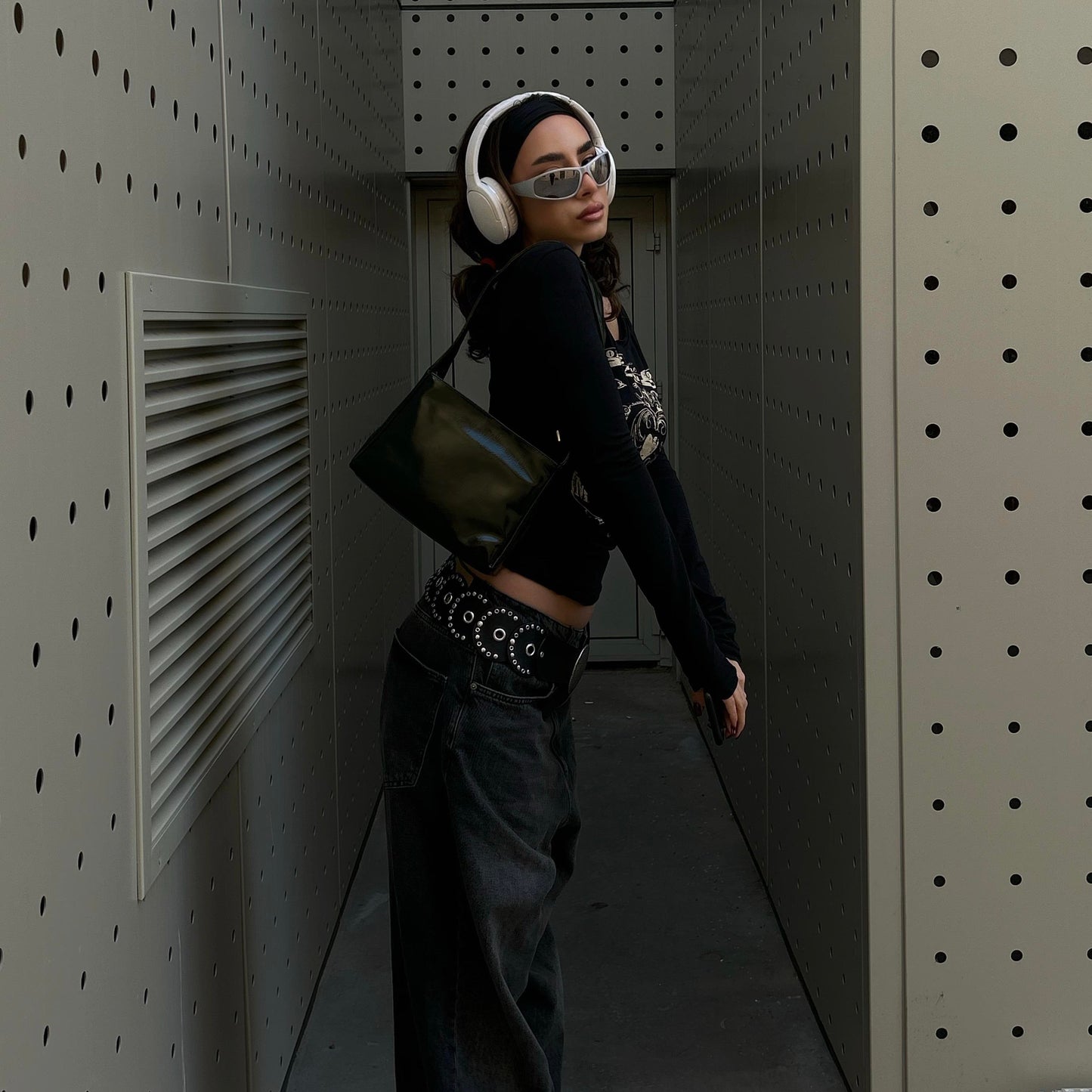 Black Vintage MoodyGirl Off-Shoulder Top