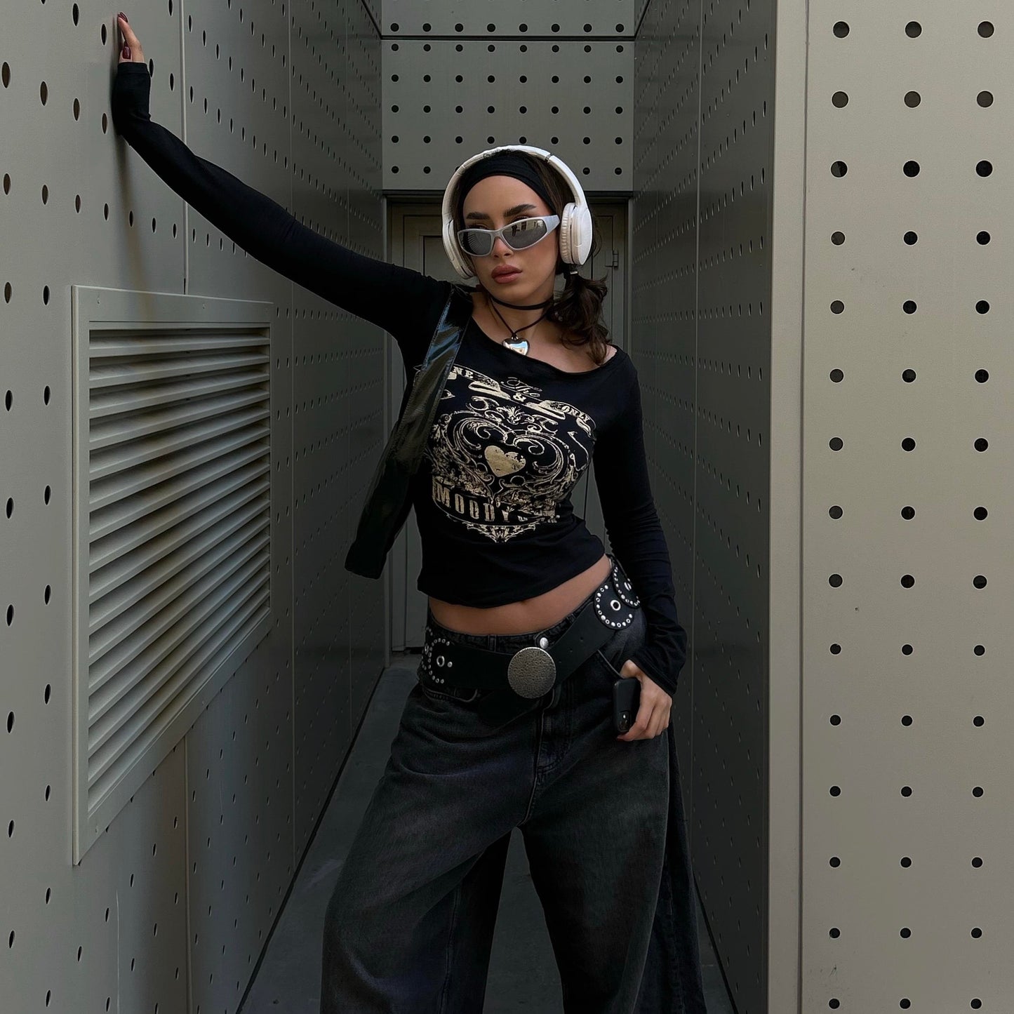 Black Vintage MoodyGirl Off-Shoulder Top