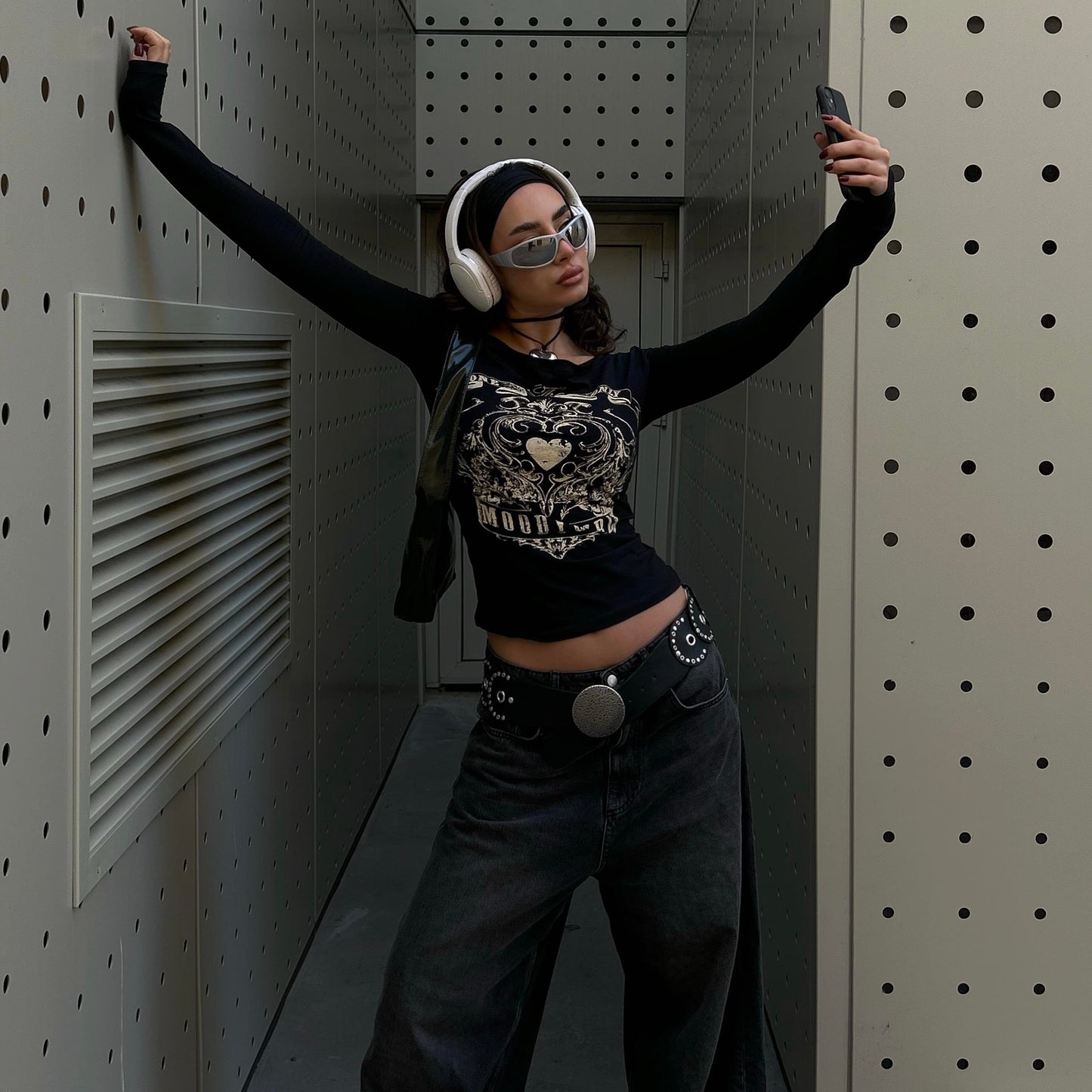 Black Vintage MoodyGirl Off-Shoulder Top