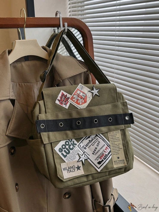 Y2k Patchwork Messenger Bag