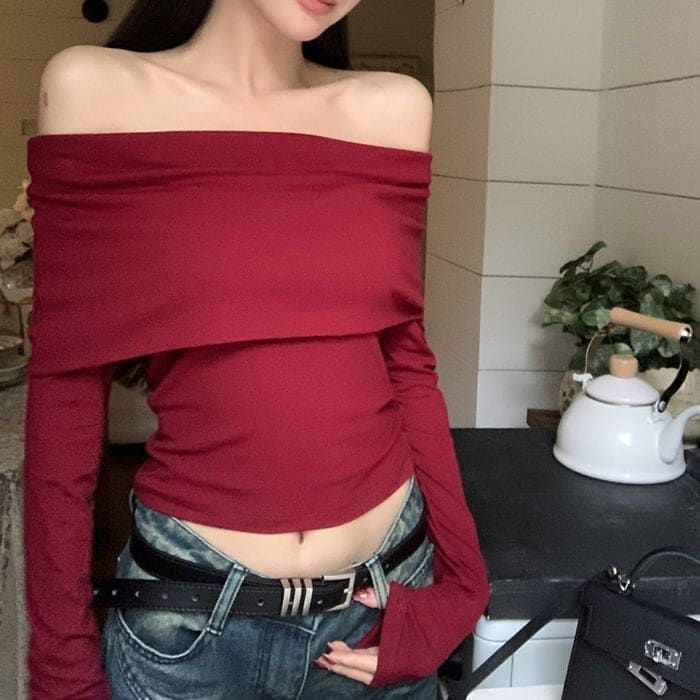 Burgundy Madonna Neck Top