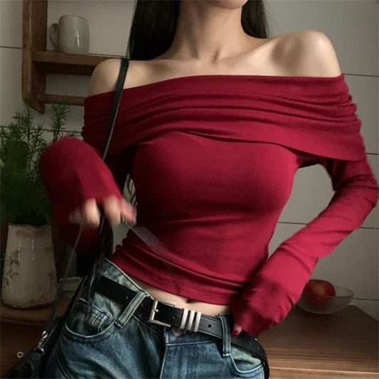 Burgundy Madonna Neck Top